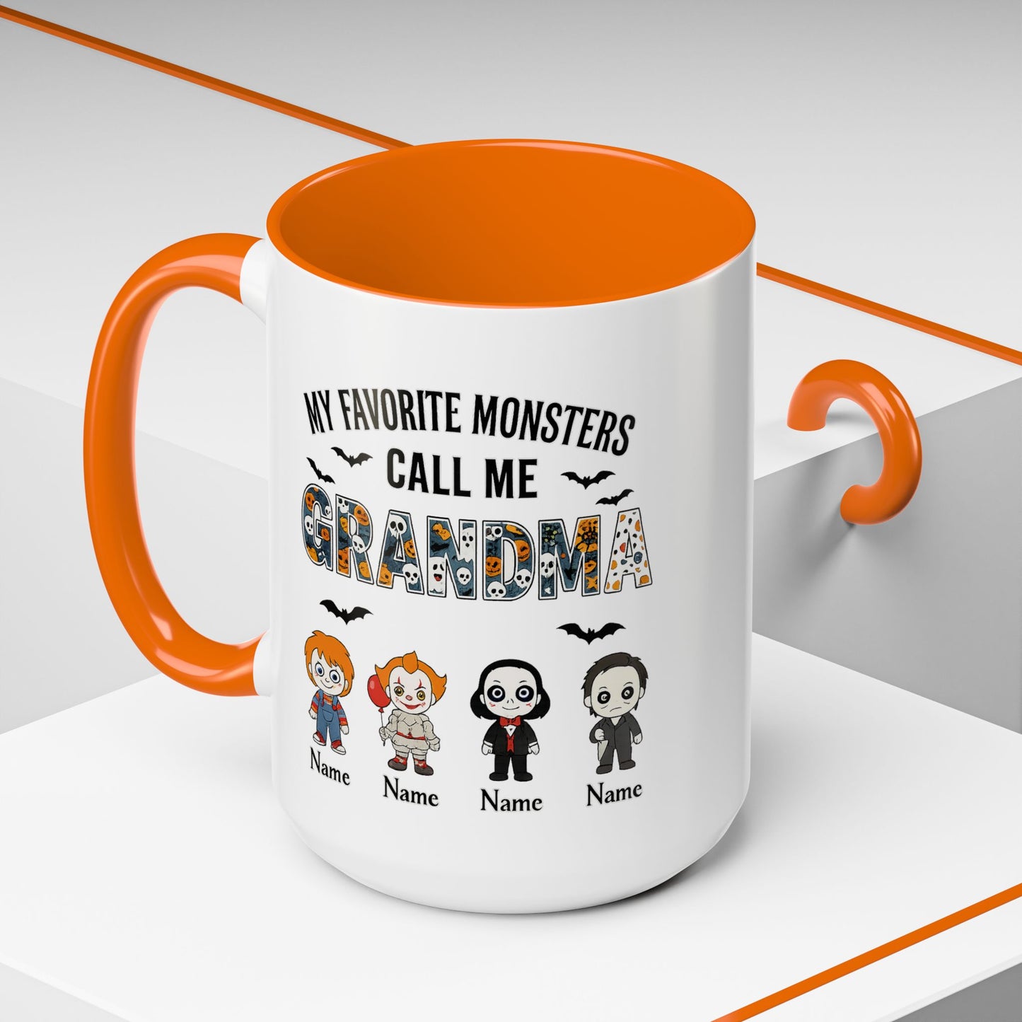 Custom My Favorite Monsters Call me Grandma Accent Coffee Mug - PersonalizedFury