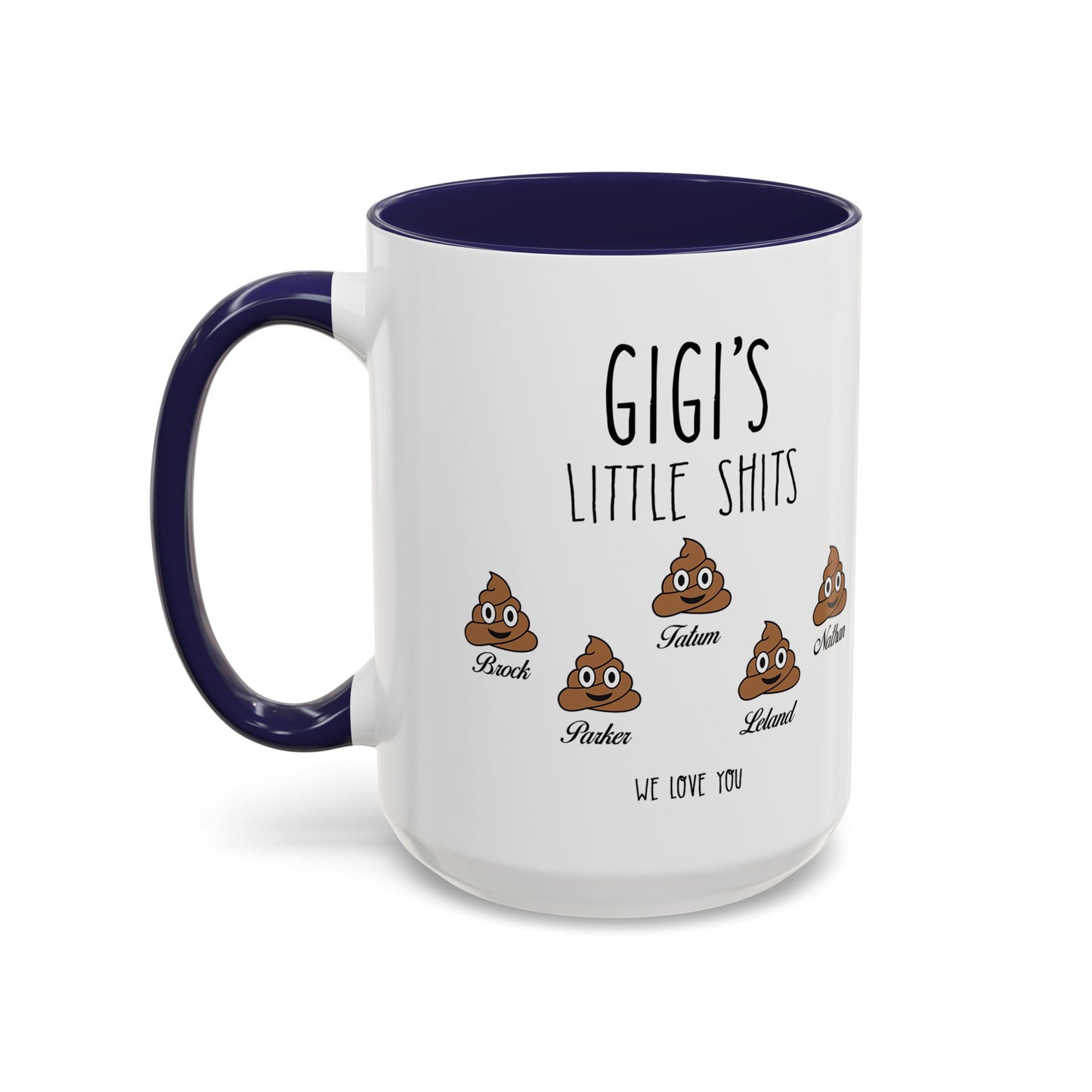 Personalized Gigi with Grandkids Names Accent Coffee Mug - Gift For Gigi - PersonalizedFury