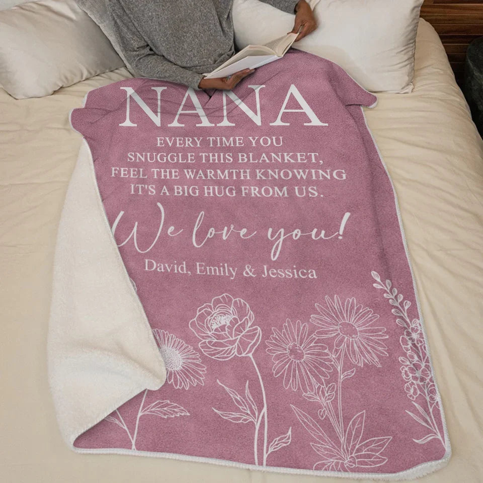 A Big Hug From Me - Family Personalized Custom Blanket - Mother's Day, Gift For Mom, Grandma