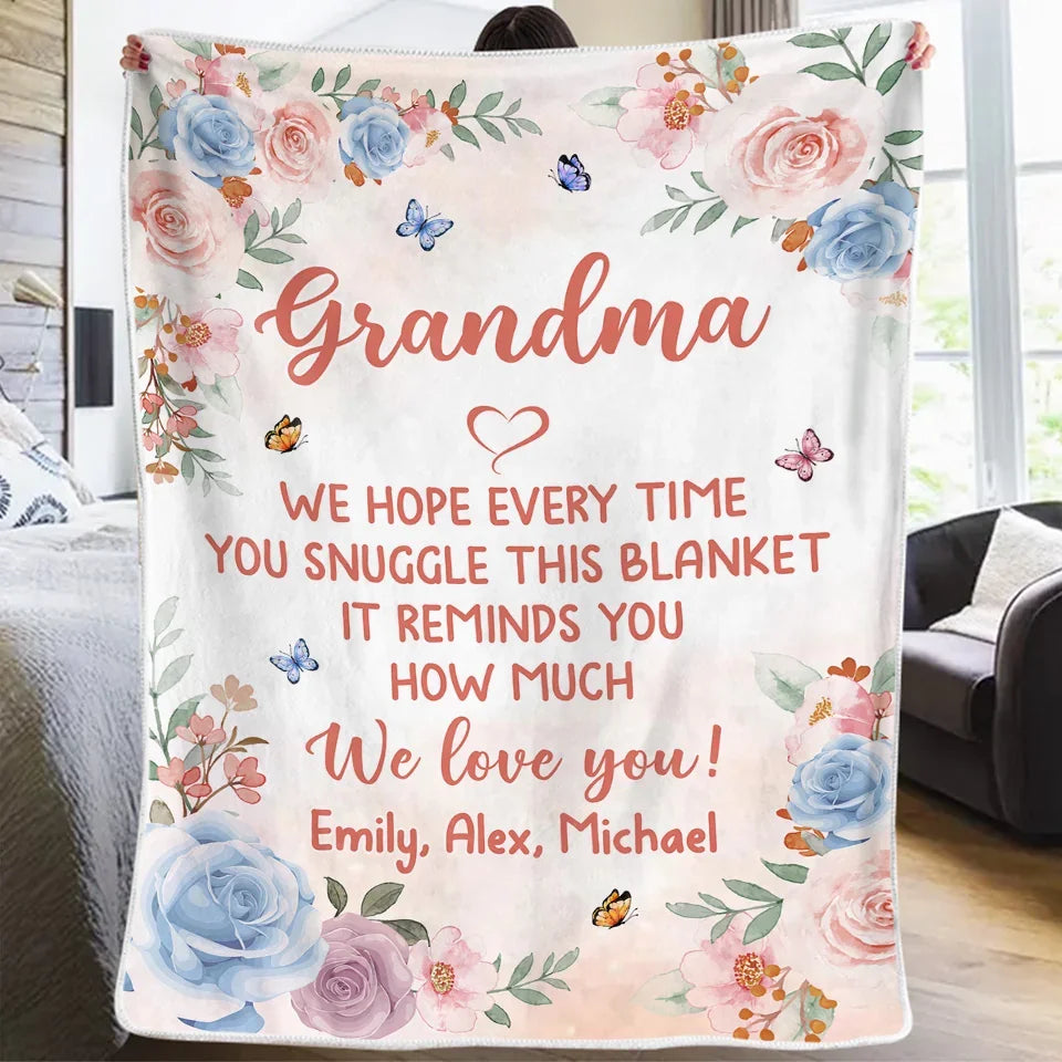 We Love You Grandma - Family Personalized Custom Blanket - Mother's Day, Gift For Mom, Grandma