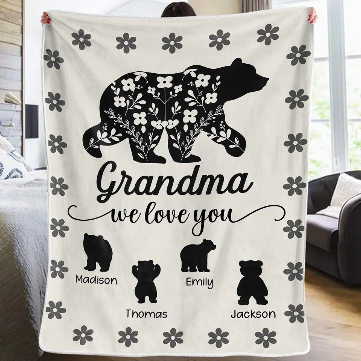 Grandma Fill Our Hearts With Love - Family Personalized Custom Blanket - Gift For Mom, Grandma