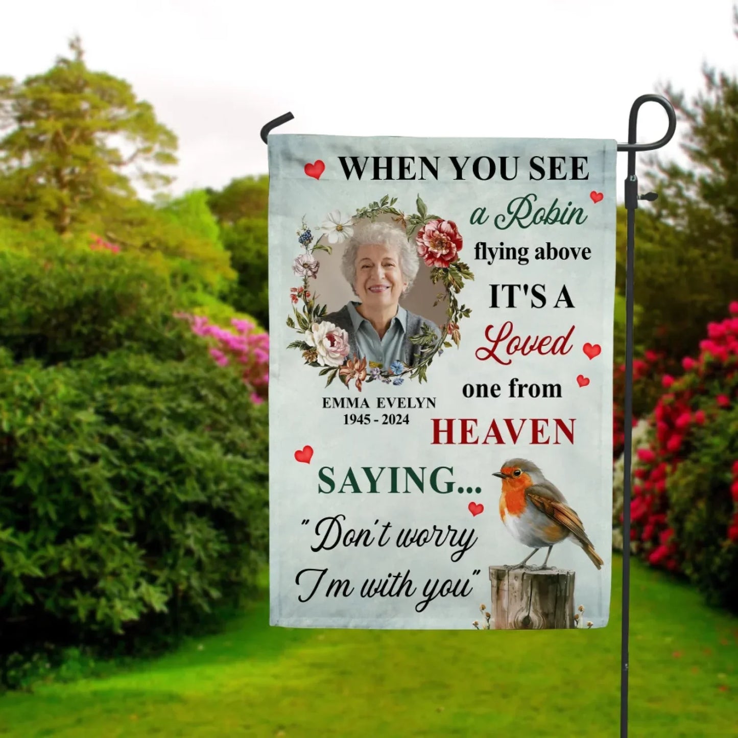 When You See A Robin Flying Above - Personalized Garden Flag, Memorial Gift For Loss Of Loved One