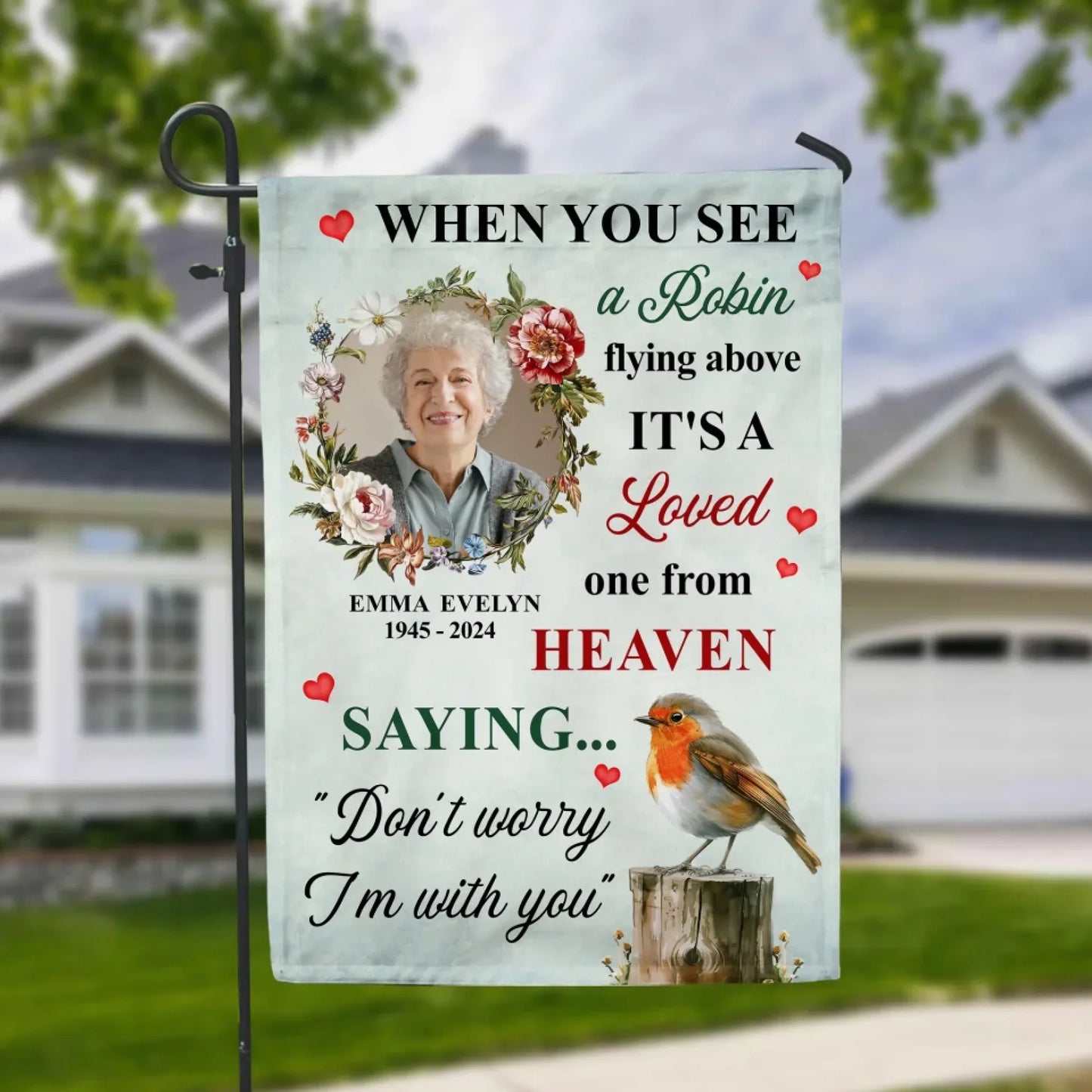When You See A Robin Flying Above - Personalized Garden Flag, Memorial Gift For Loss Of Loved One