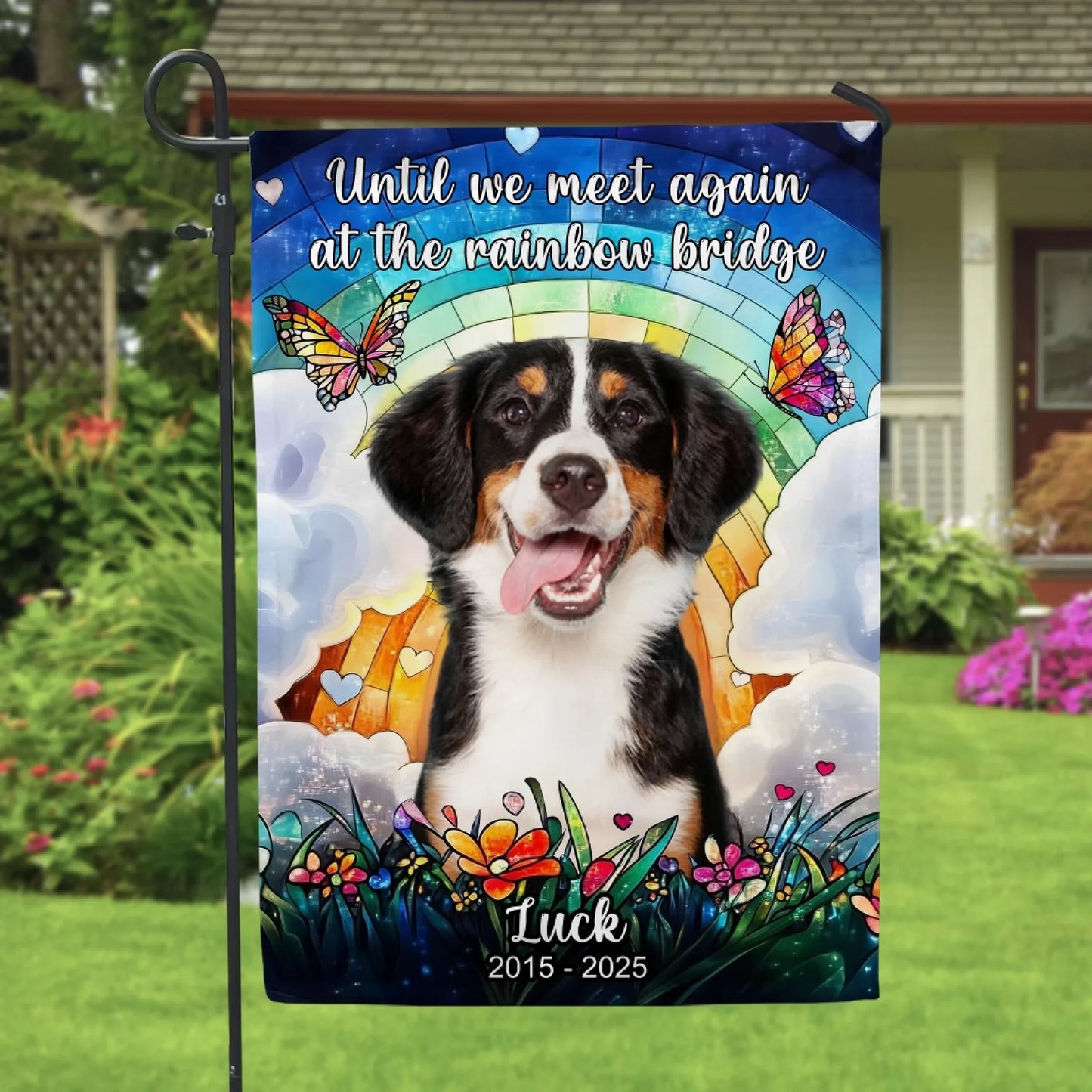 Stained Glass, Until We Meet Again At The Rainbow Bridge - Personalized Garden Flag