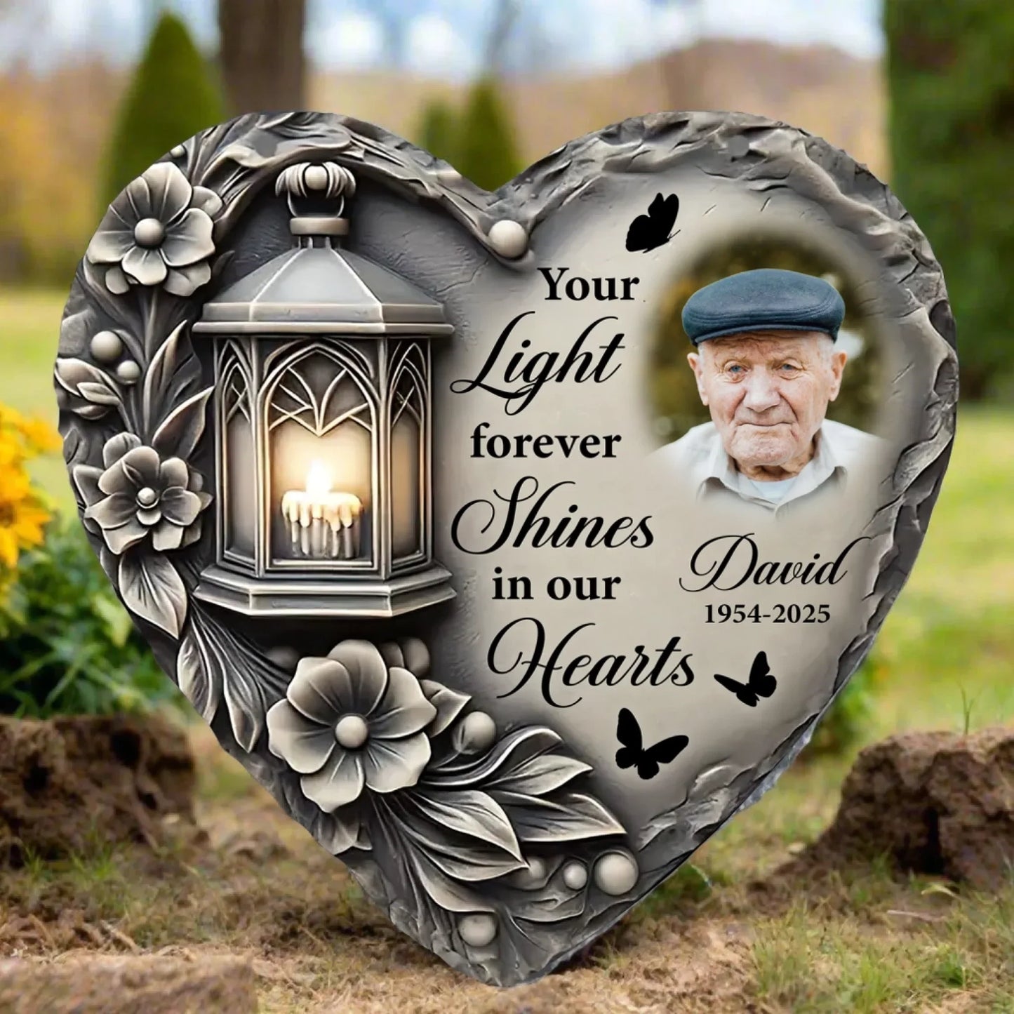 Your Light Forever Shines In Our Hearts - Personalized Memorial Stone, Garden Memorial Decor, Sympathy Gift For Loss Of Loved One