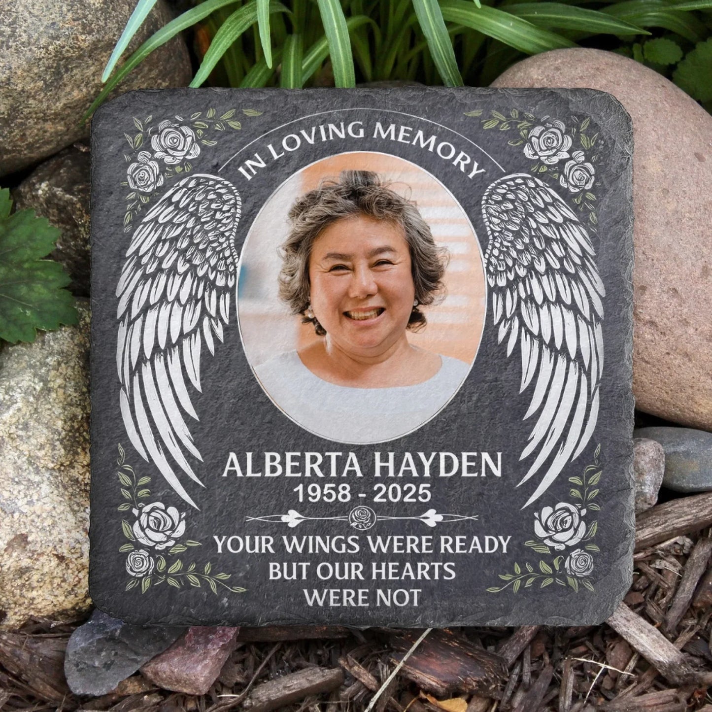 Your Wings Were Ready But Our Hearts Were Not - Personalized Memorial Stone, Sympathy Gift For Loss Of Loved One
