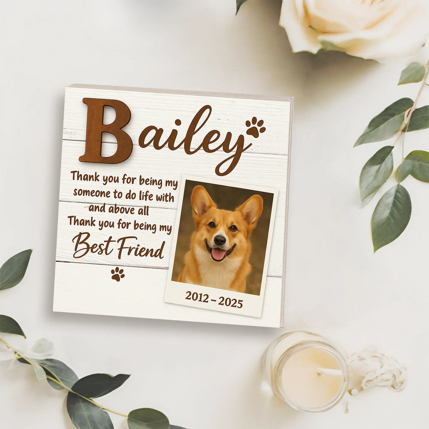 Dog Memorial Gift – Custom Dog Photo Block with Best Friend Quote