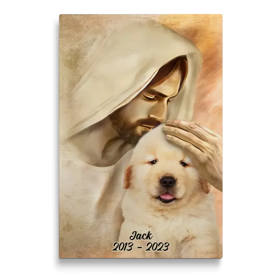Jesus Pet Memorial Canvas – Dog in Heaven with Name & Date