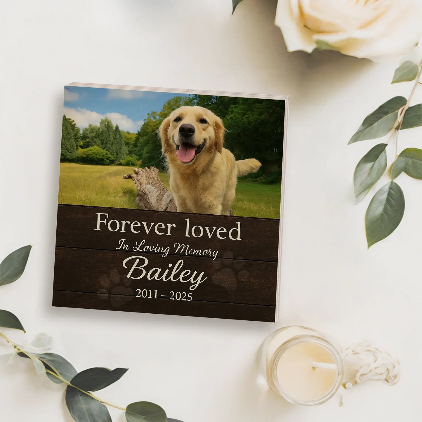 Pet Memorial Gift – Custom Wooden Photo Block with Pet’s Photo & Name