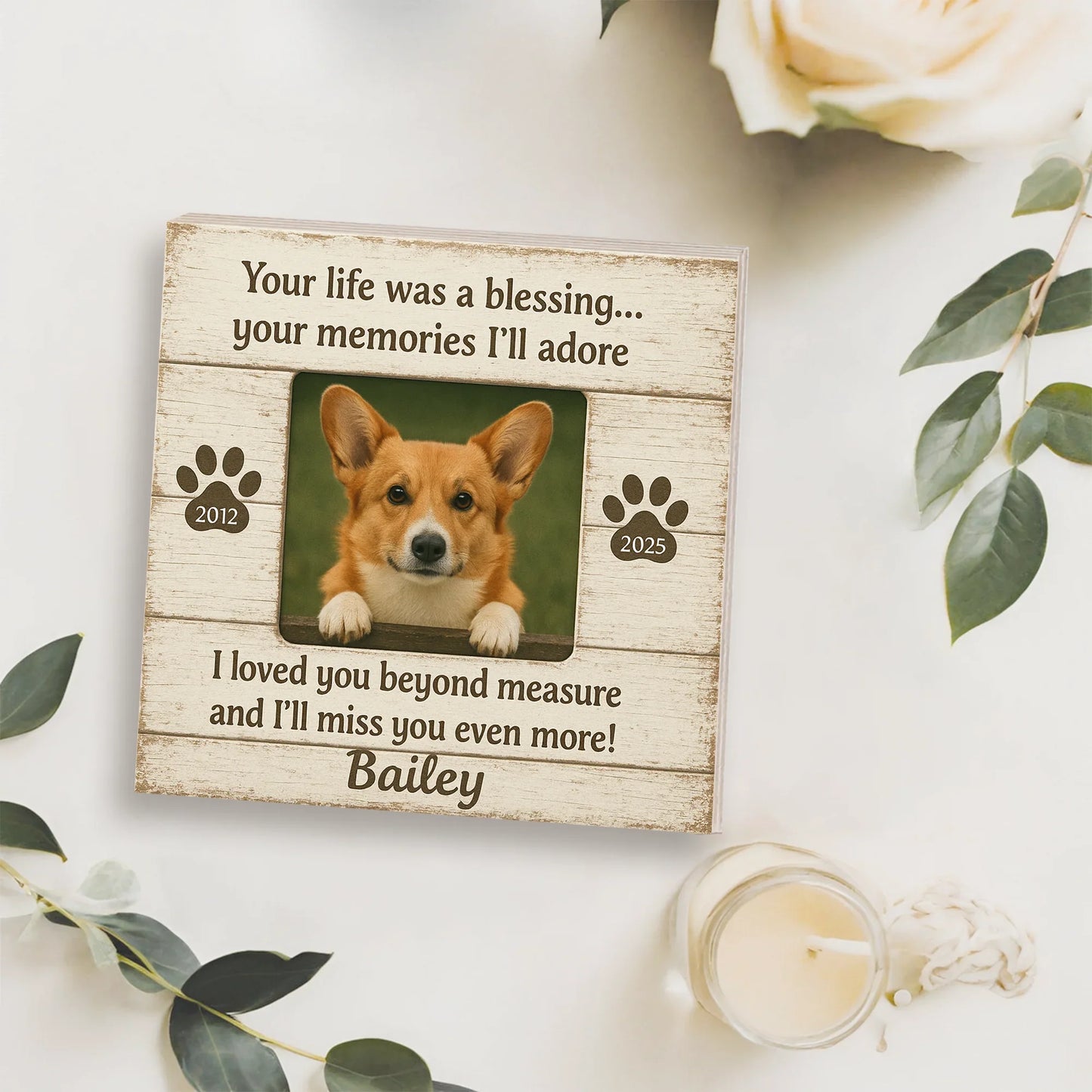 Personalized Wooden Photo Block – Pet Memorial Frame with Dog Picture