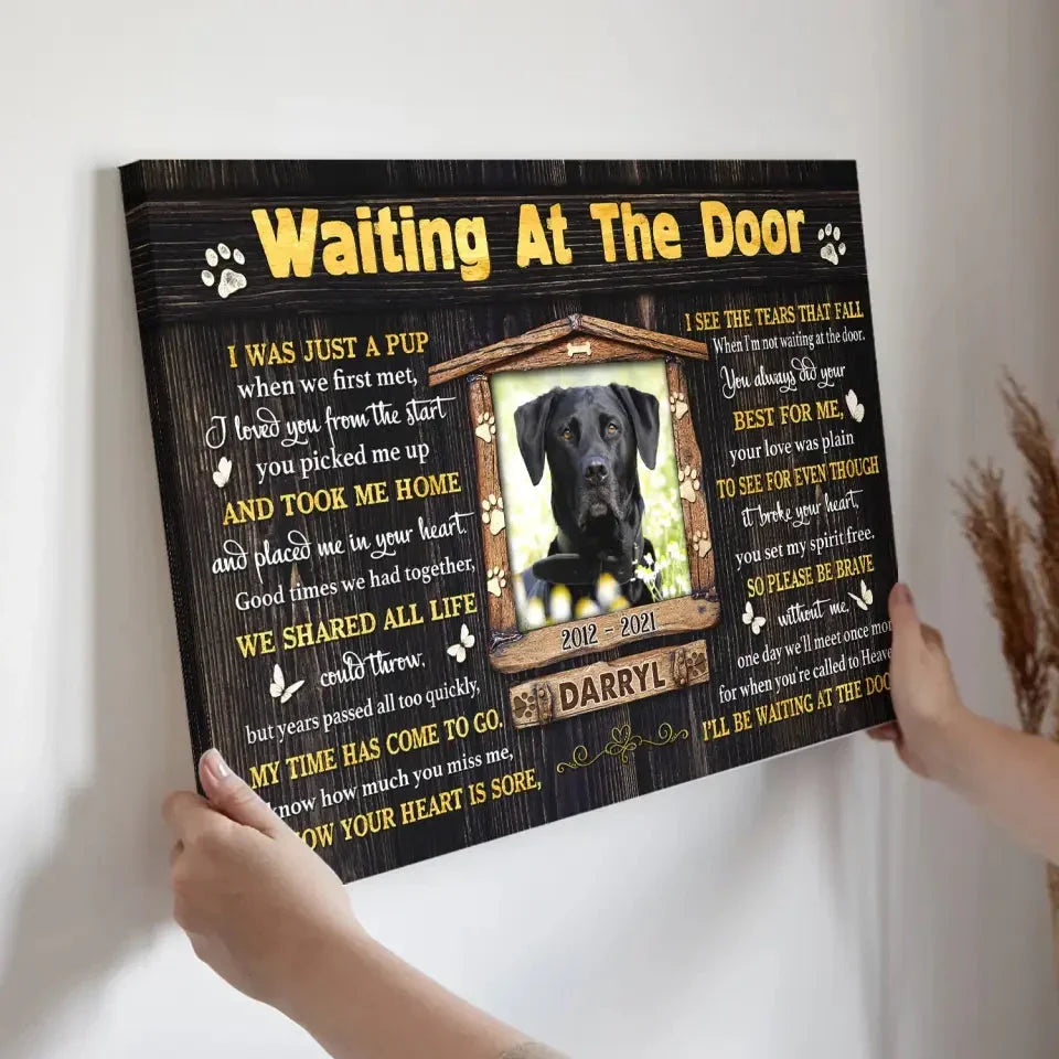 “Waiting At The Door” – Personalized Dog Memorial Canvas With Photo - PersonalizedFury