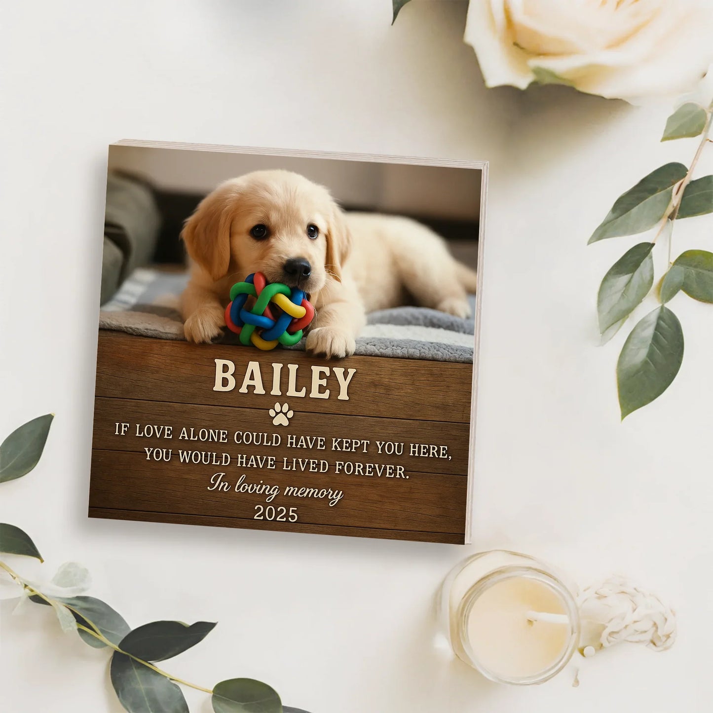 Pet Memorial Gift – Custom Wooden Photo Block with Pet’s Photo & Quote