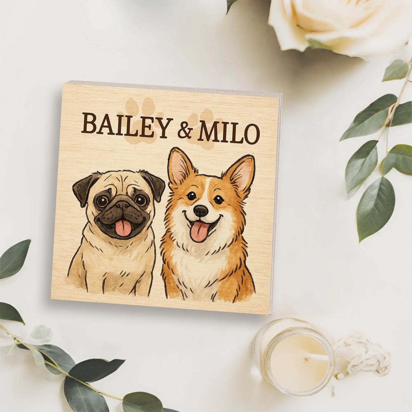 Custom Dog Portrait – Cartoon Wooden Photo Block for Pet Lovers