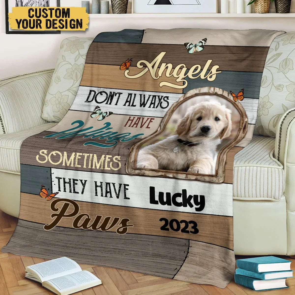 Personalized Pet Memorial Blanket – Angel Dog with Custom Photo - PersonalizedFury