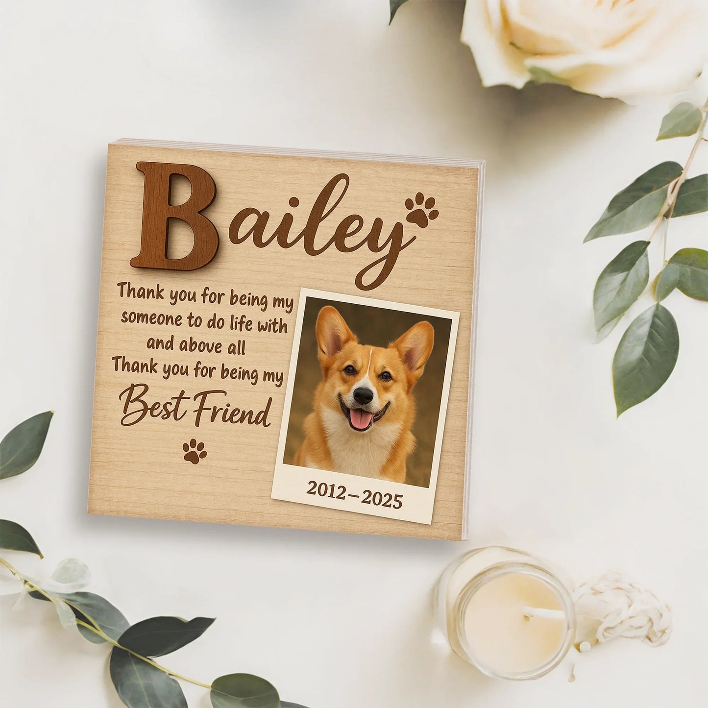 Pet Memorial Frame Gift – Wooden Photo Block for Dog Loss