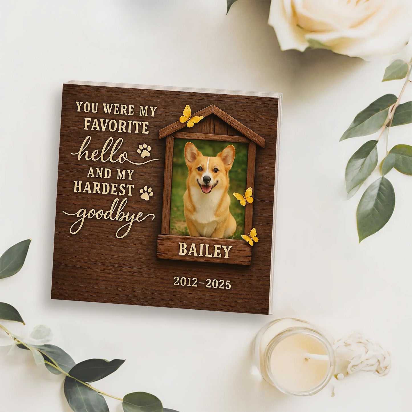 Pet Memorial Gift – Personalized Wooden Photo Block for Dog Loss