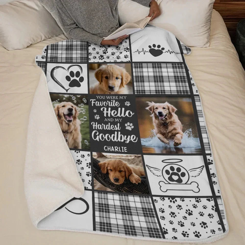 Dog Memorial Blanket – Favorite Hello Patchwork Photo Gift For Pet Loss - PersonalizedFury
