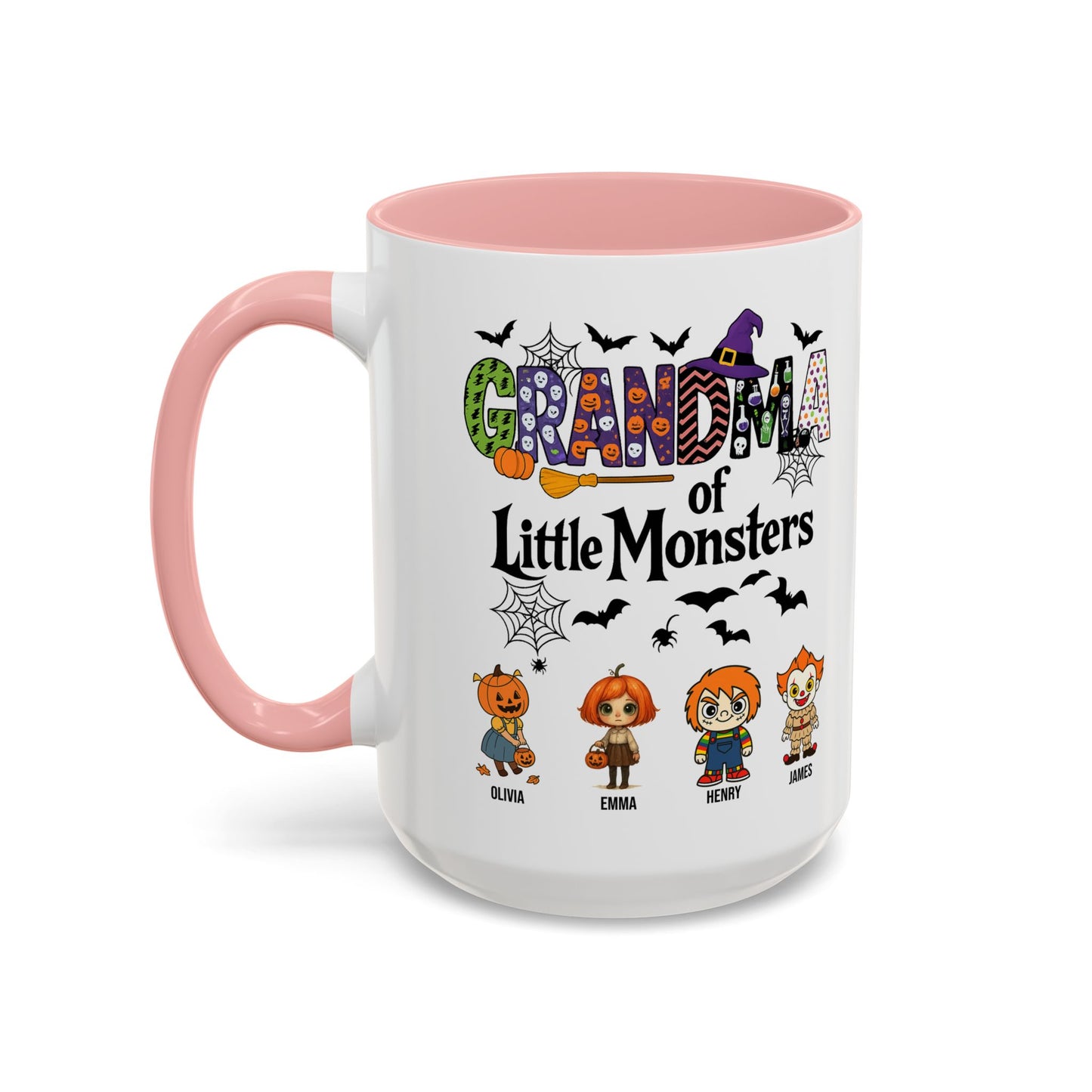 Personalized Halloween Gift for Grandma - Grandma with Grandkids Names Accent Mug - PersonalizedFury