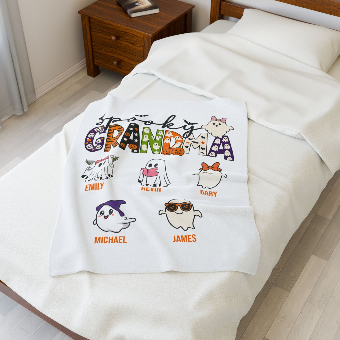 Spooky Grandma Blanket – Personalized Halloween Gift with Grandkids’ Names - PersonalizedFury