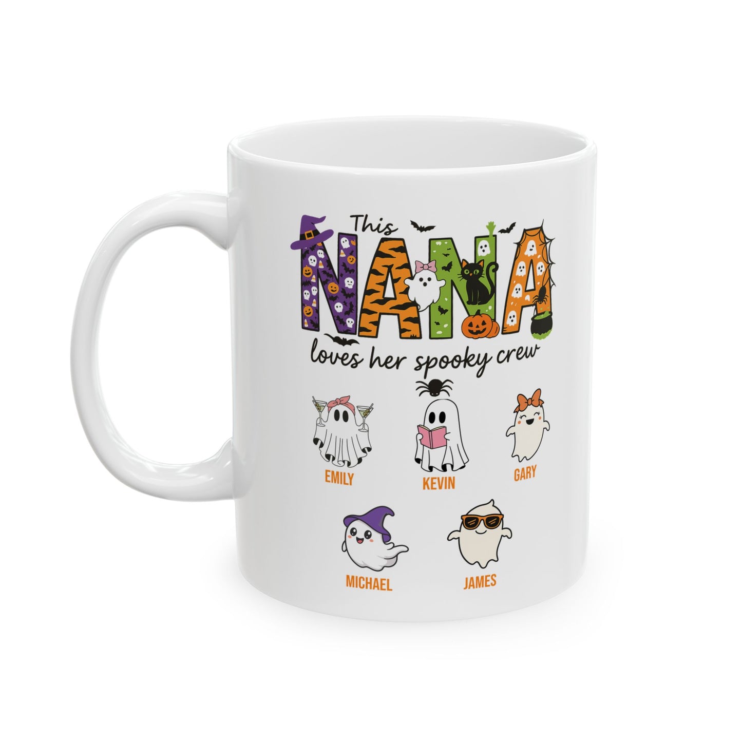 Nana Loves Her Spooky Crew Coffee Mug – Personalized Halloween Gift - PersonalizedFury