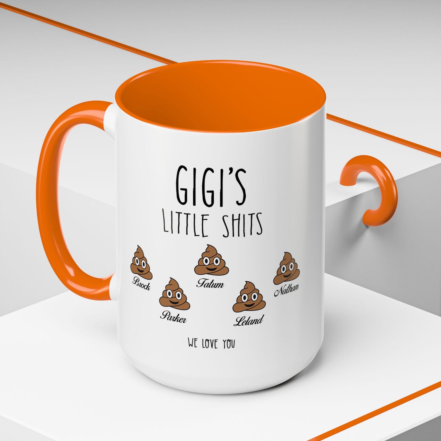 Personalized Gigi with Grandkids Names Accent Coffee Mug - Gift For Gigi - PersonalizedFury