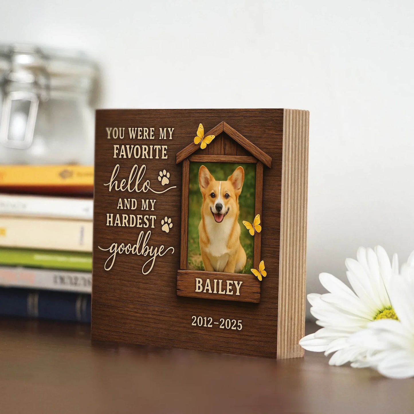 Pet Memorial Gift – Personalized Wooden Photo Block for Dog Loss