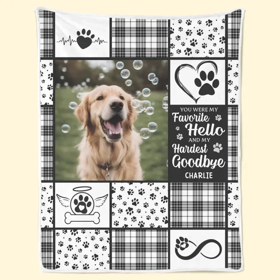 Dog Memorial Blanket – Favorite Hello Patchwork Photo Gift For Pet Loss - PersonalizedFury