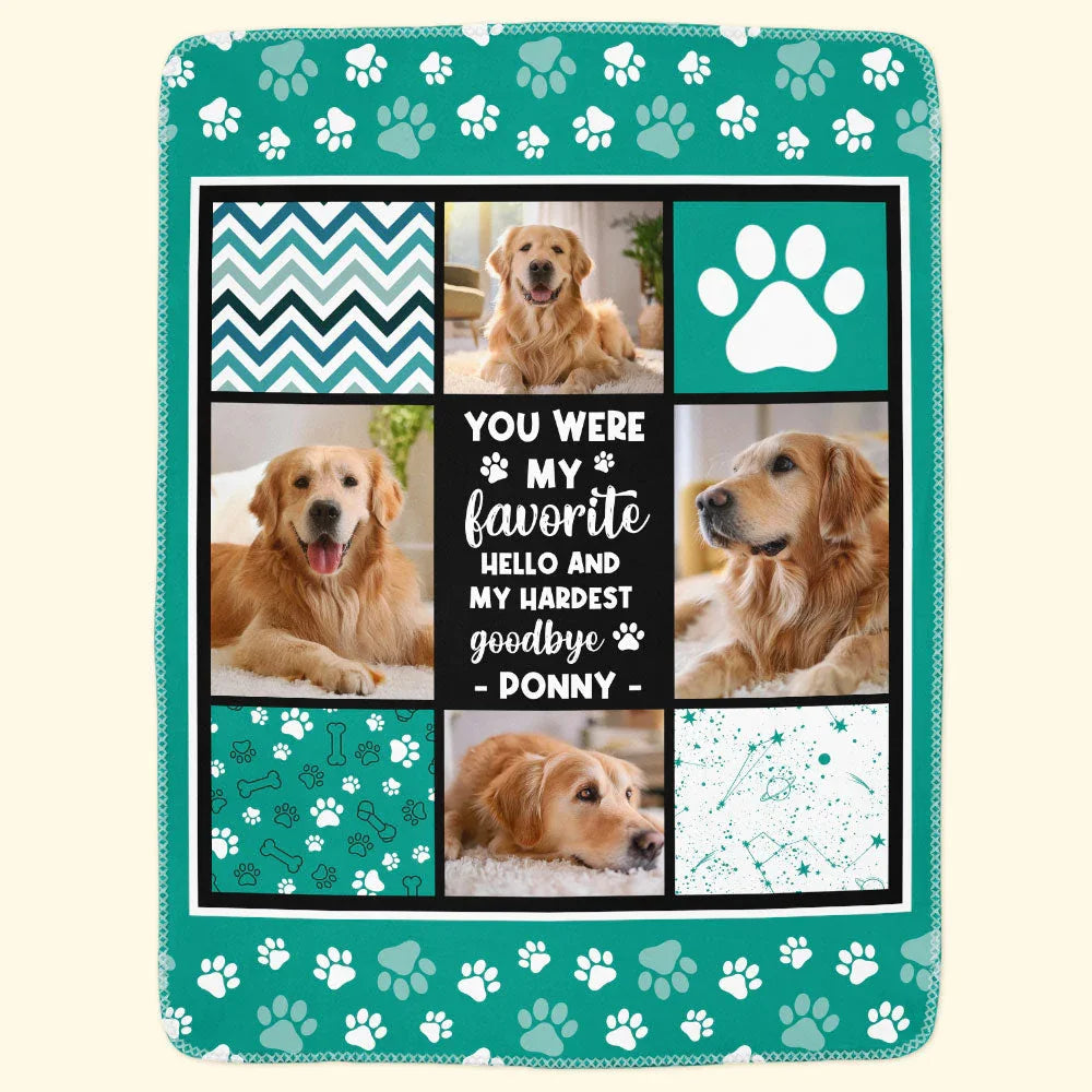 Custom Dog Memorial Gift – Favorite Hello, Hardest Goodbye Blanket - PersonalizedFury