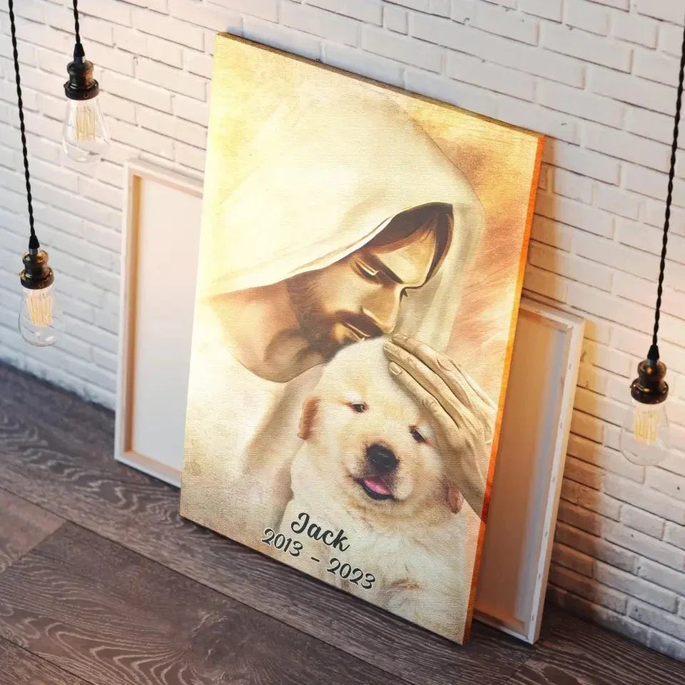 Jesus Pet Memorial Canvas – Dog in Heaven with Name & Date