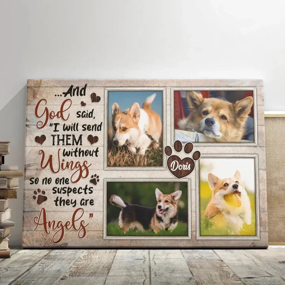 Dog Memorial Canvas – Angels Without Wings Custom Photo Collage - PersonalizedFury