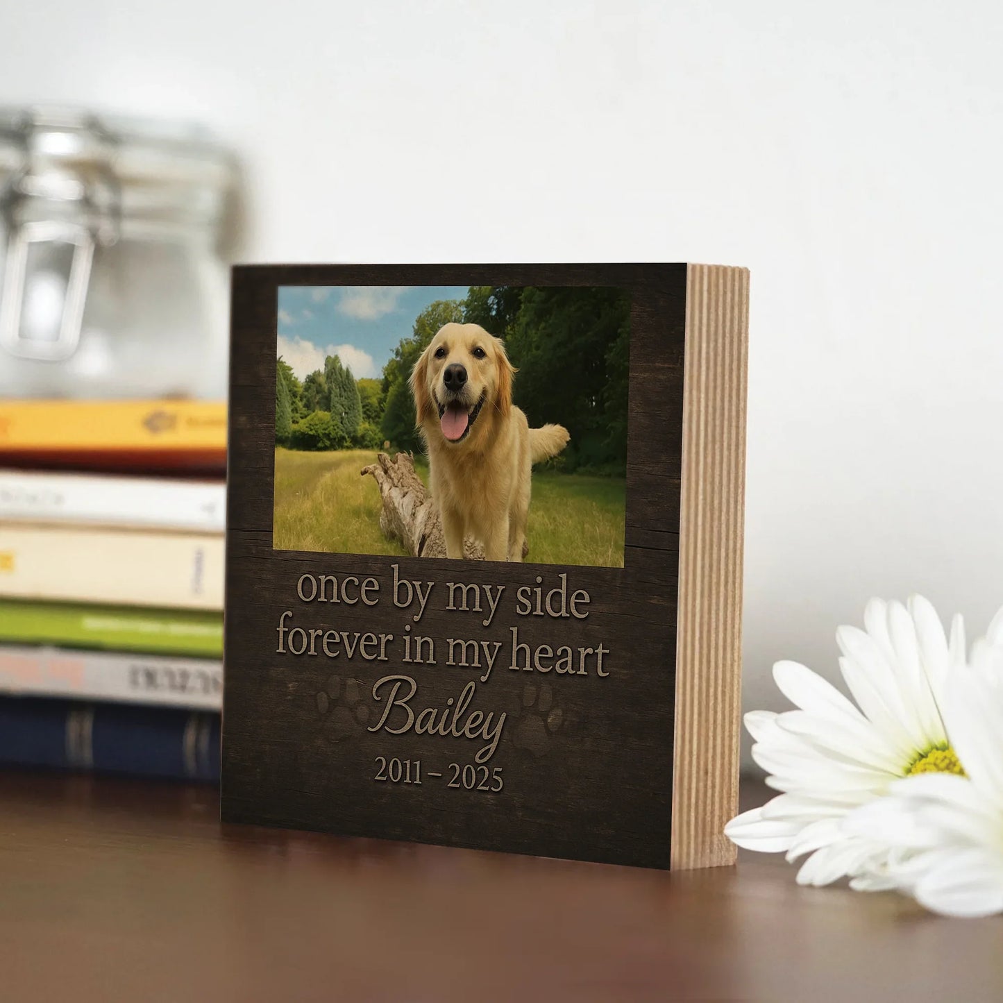 Dog Memorial Frame – Personalized Wooden Block with Pet Photo & Years