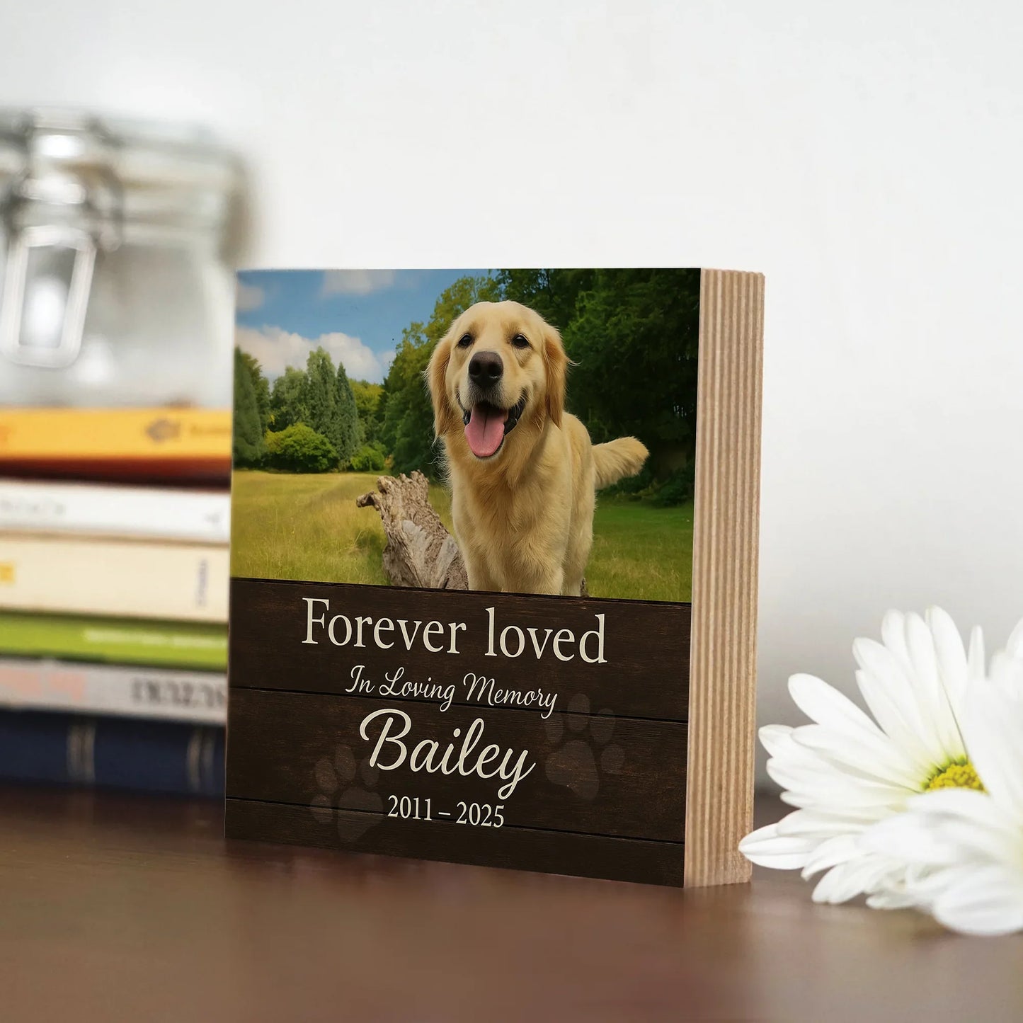 Pet Memorial Gift – Custom Wooden Photo Block with Pet’s Photo & Name