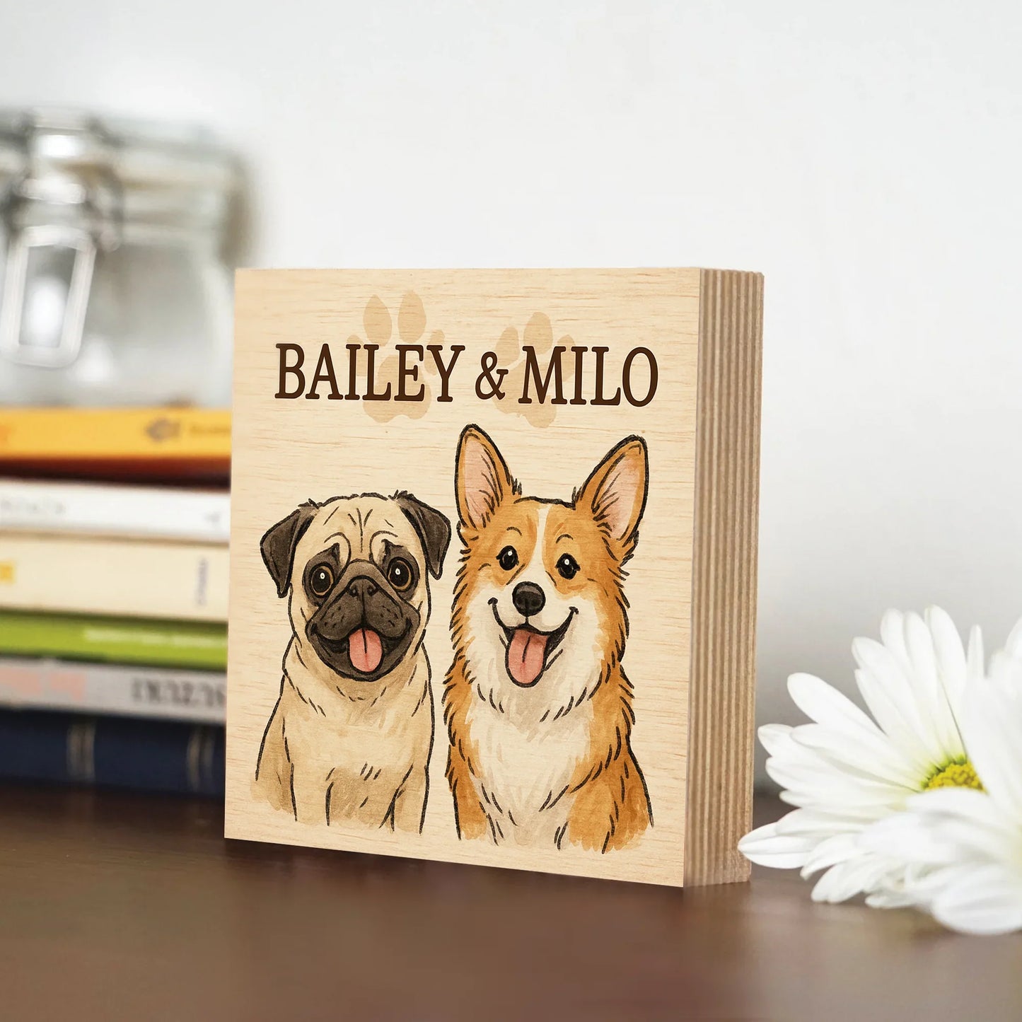 Custom Dog Portrait – Cartoon Wooden Photo Block for Pet Lovers