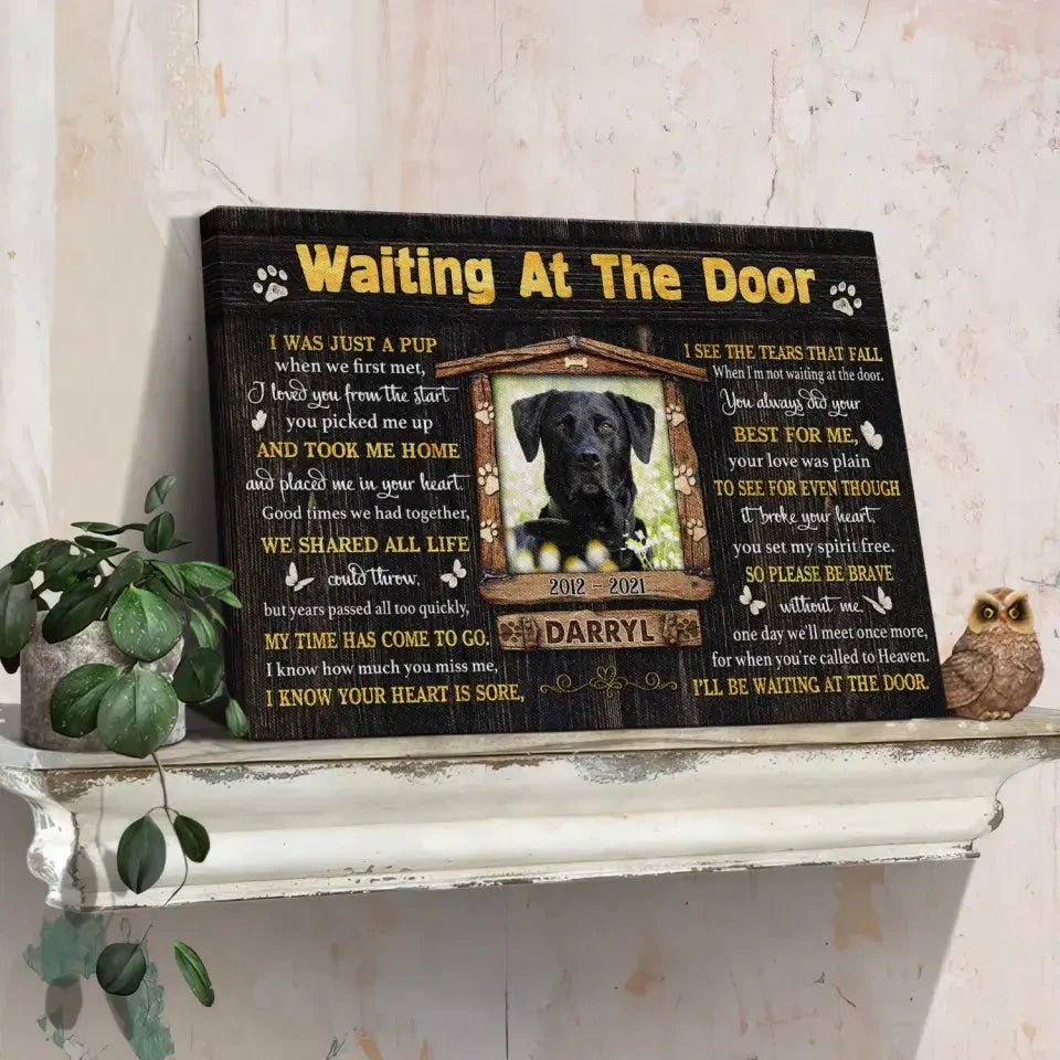 “Waiting At The Door” – Personalized Dog Memorial Canvas With Photo - PersonalizedFury