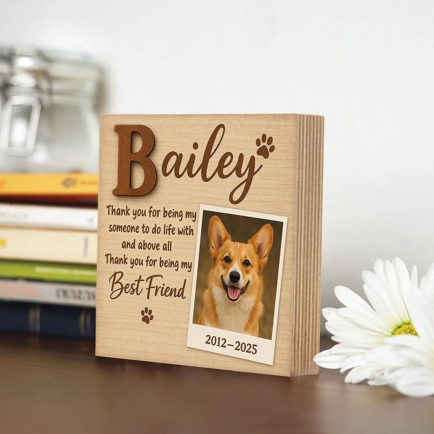 Pet Memorial Frame Gift – Wooden Photo Block for Dog Loss