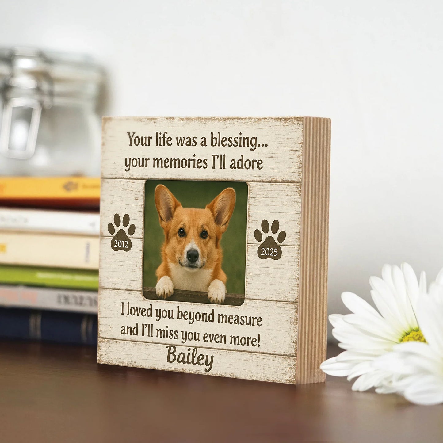 Personalized Wooden Photo Block – Pet Memorial Frame with Dog Picture