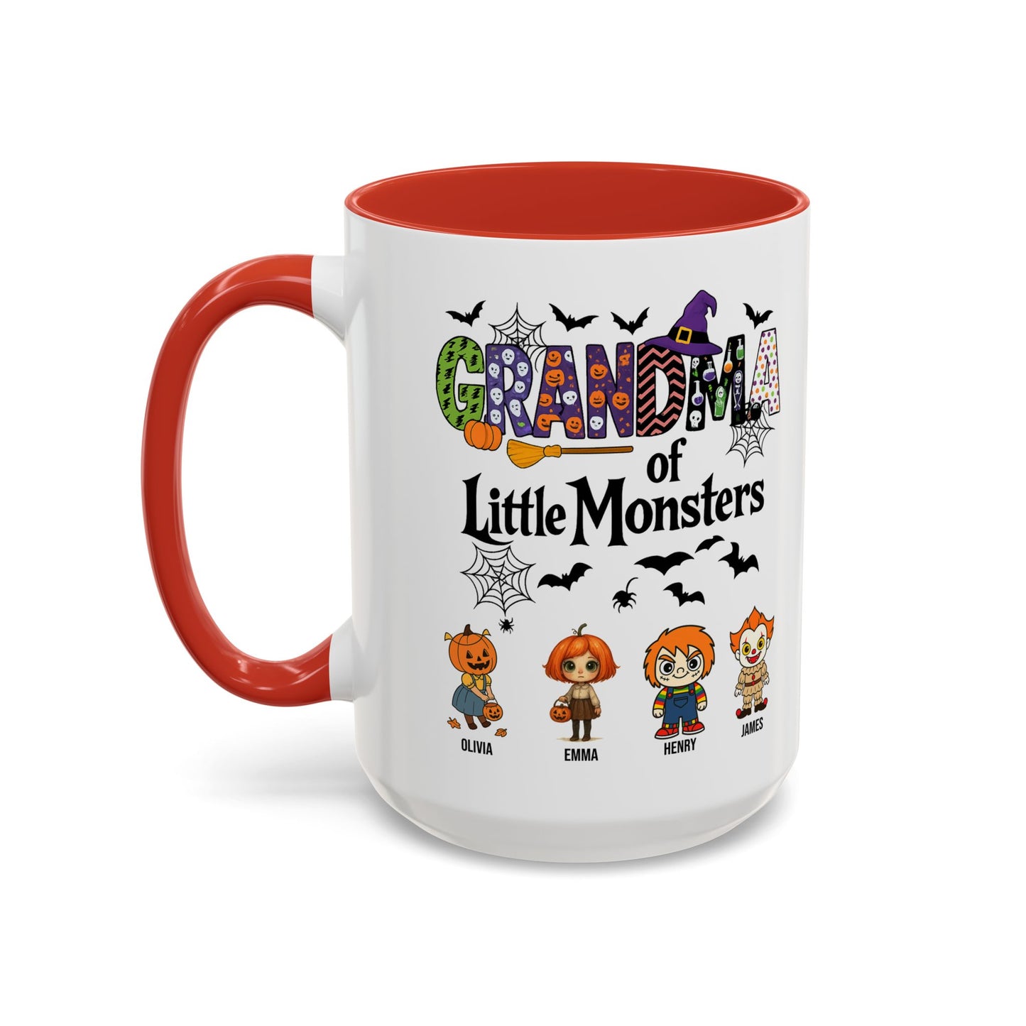 Personalized Halloween Gift for Grandma - Grandma with Grandkids Names Accent Mug - PersonalizedFury