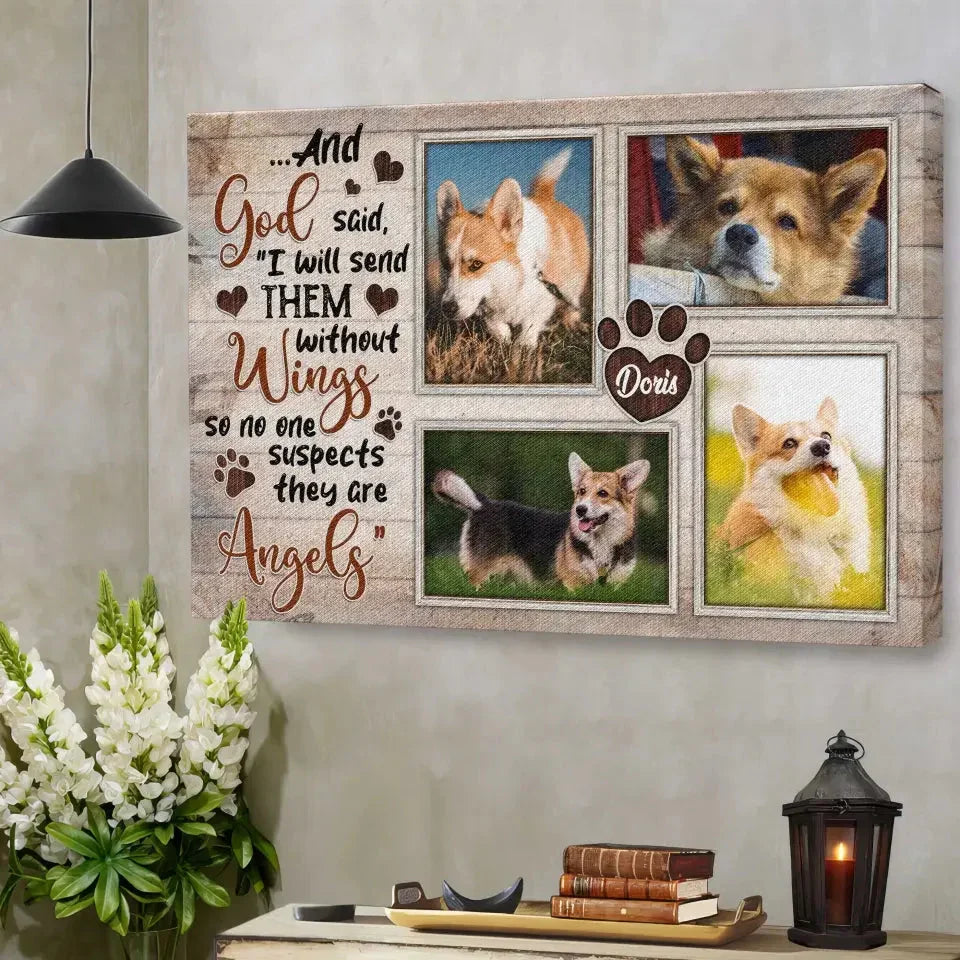 Dog Memorial Canvas – Angels Without Wings Custom Photo Collage - PersonalizedFury