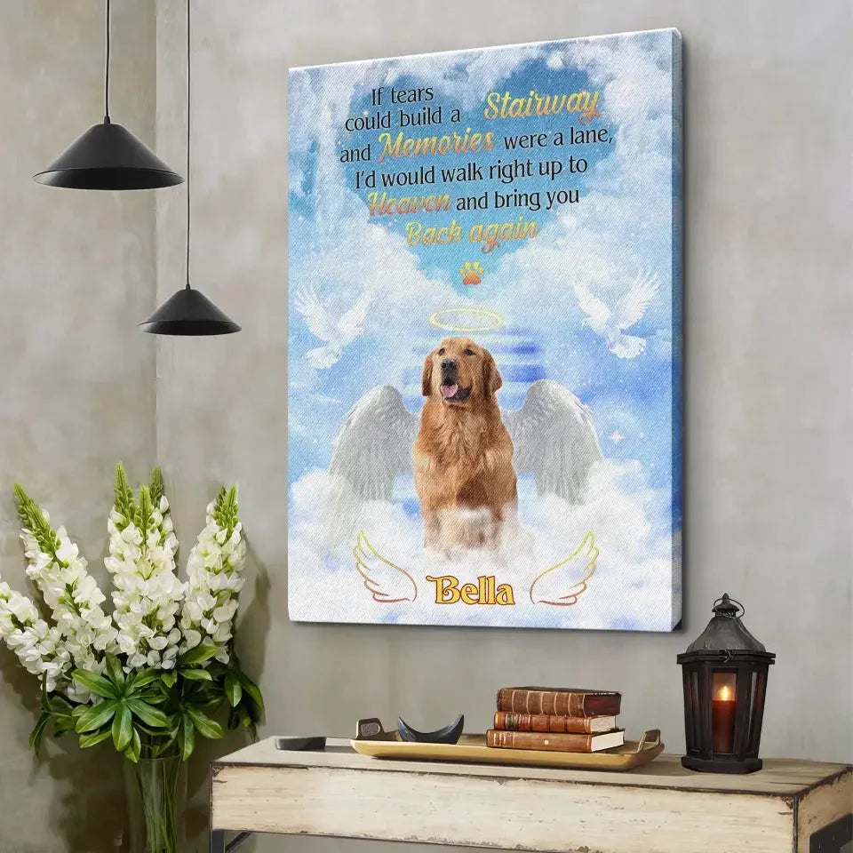 Dog Loss Gift – Custom Pet Heaven Canvas with Angel Wings - PersonalizedFury