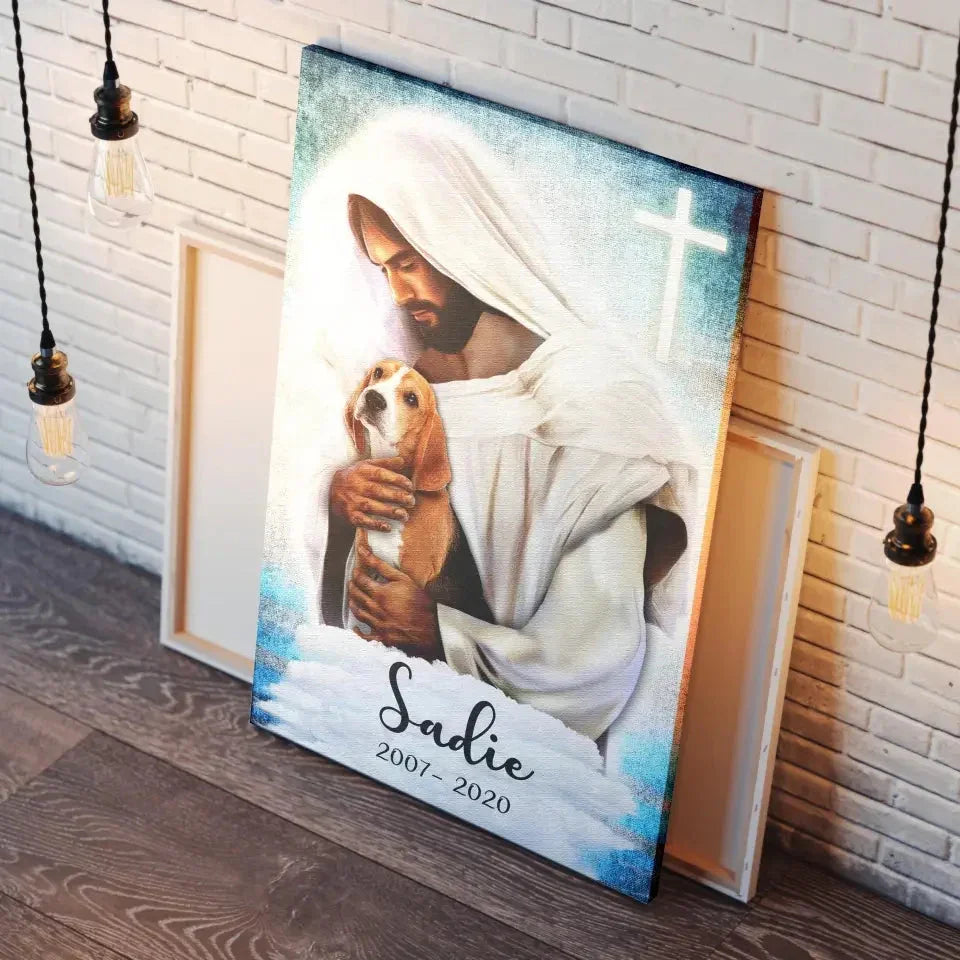 Jesus with Dogs in Heaven - Pet Memorial Canvas Gift - PersonalizedFury