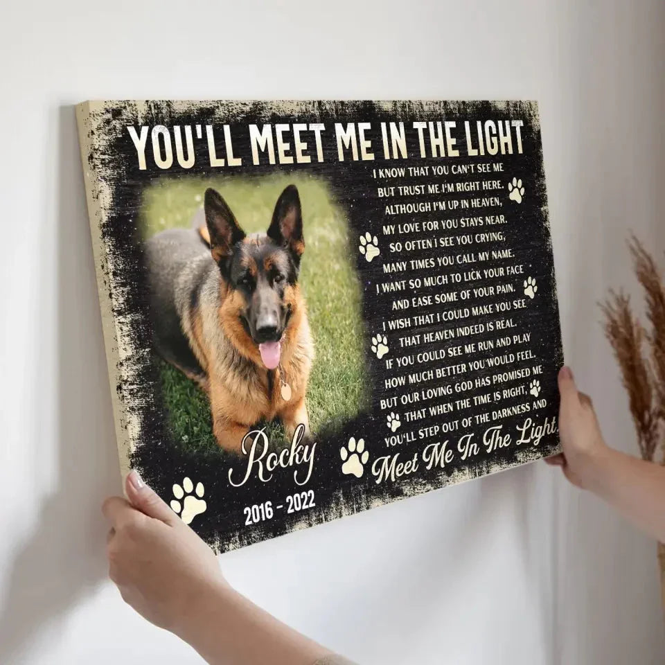Pet Memorial Canvas – Personalized “Meet Me in the Light” Poem - PersonalizedFury