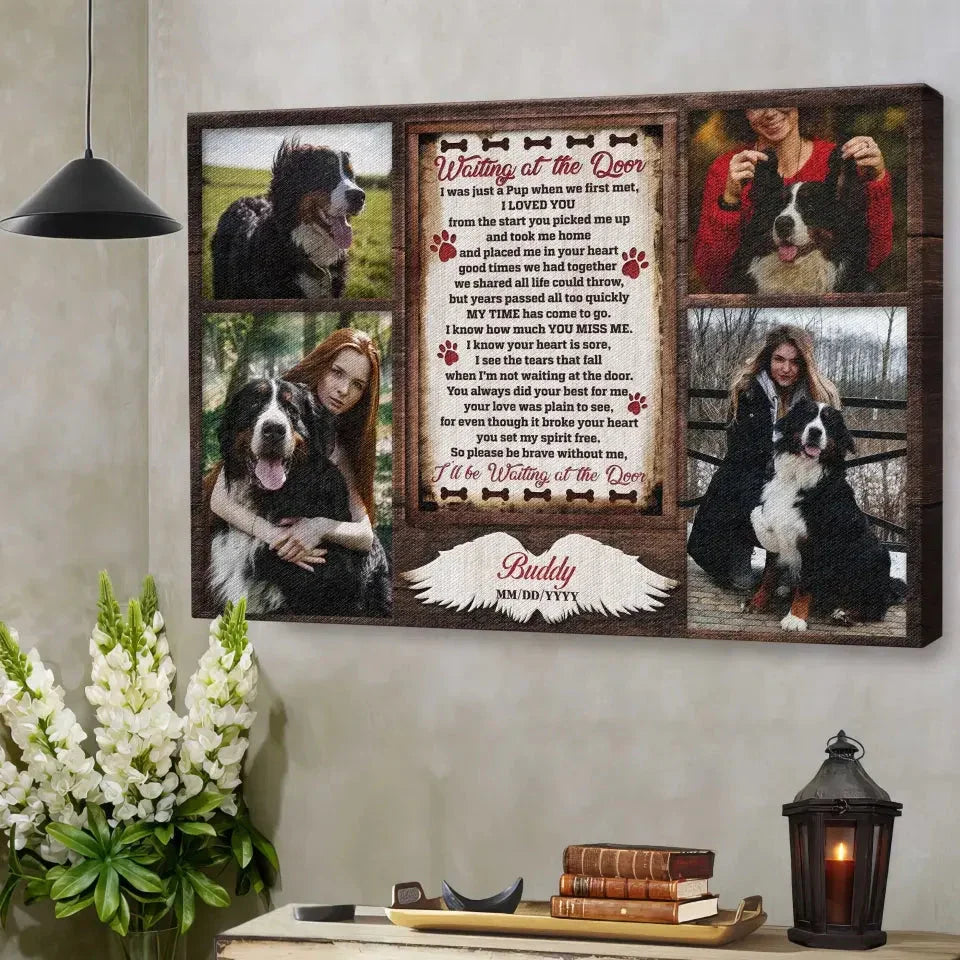 Personalized Dog Memorial Canvas – Waiting at the Door Poem Gift - PersonalizedFury