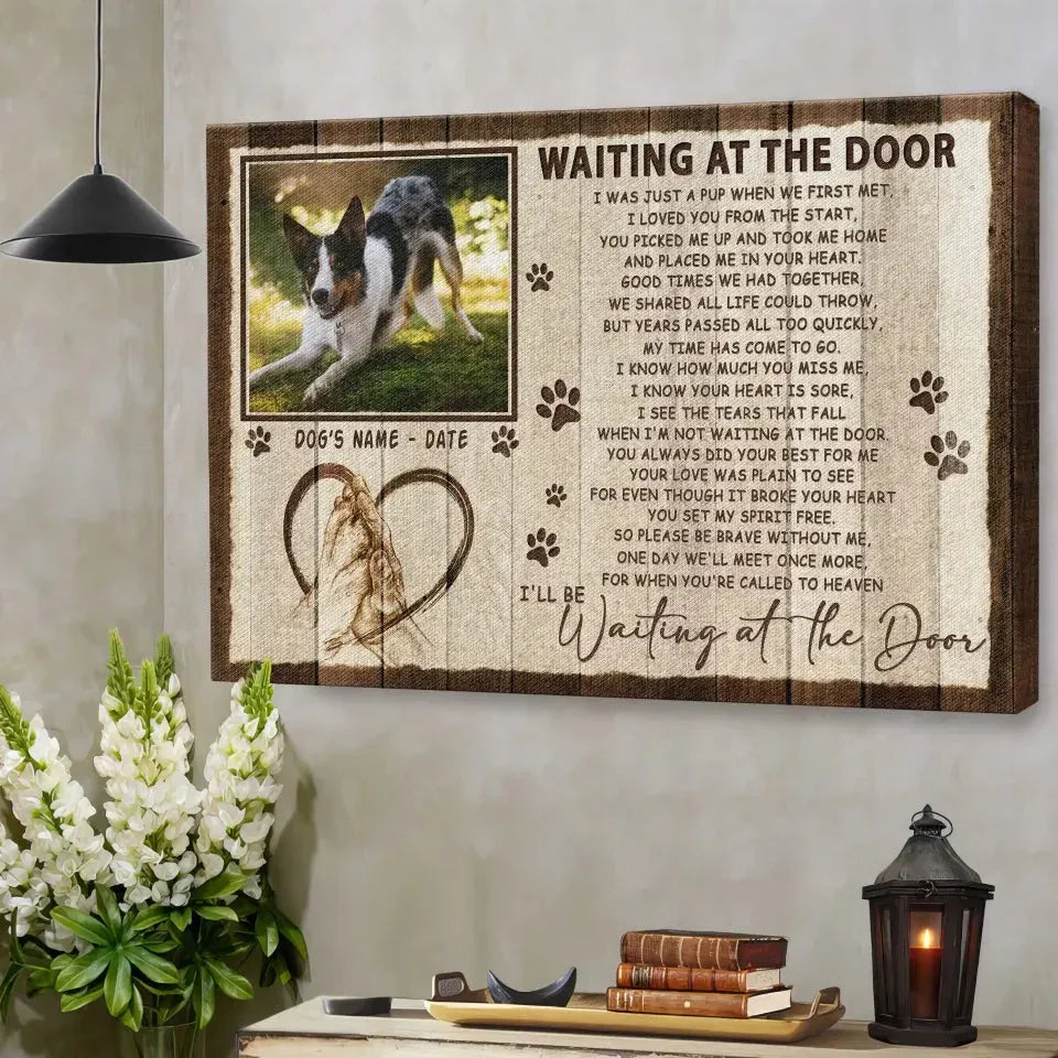 Waiting at the Door Pet Memorial Canvas – Custom Dog Photo & Name Gift - PersonalizedFury