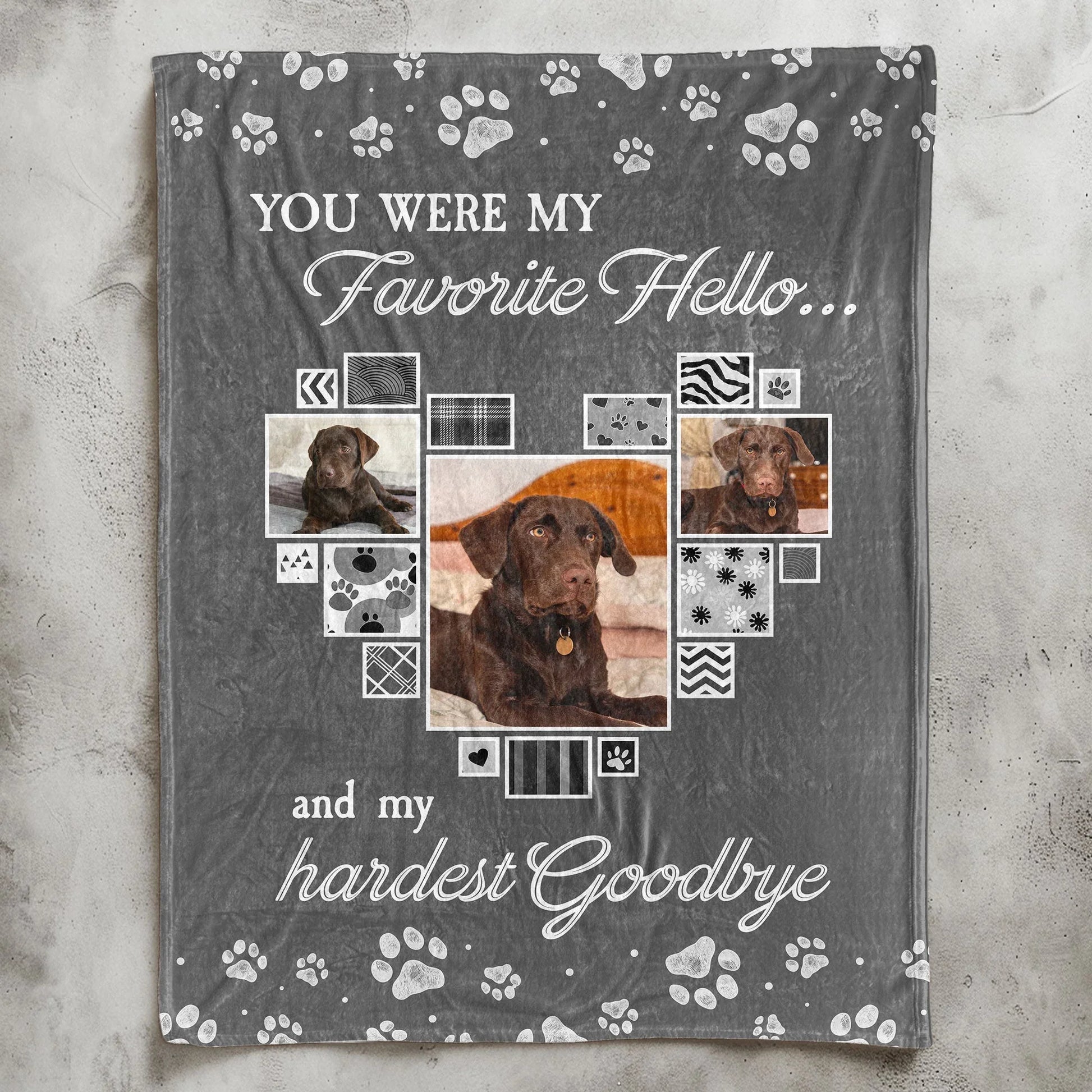 Dog Memorial Gift – Favorite Hello, Hardest Goodbye Photo Blanket - PersonalizedFury