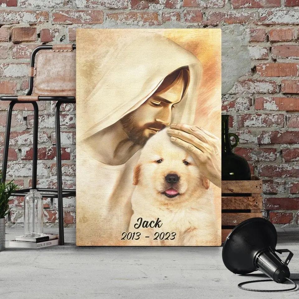 Jesus Pet Memorial Canvas – Dog in Heaven with Name & Date