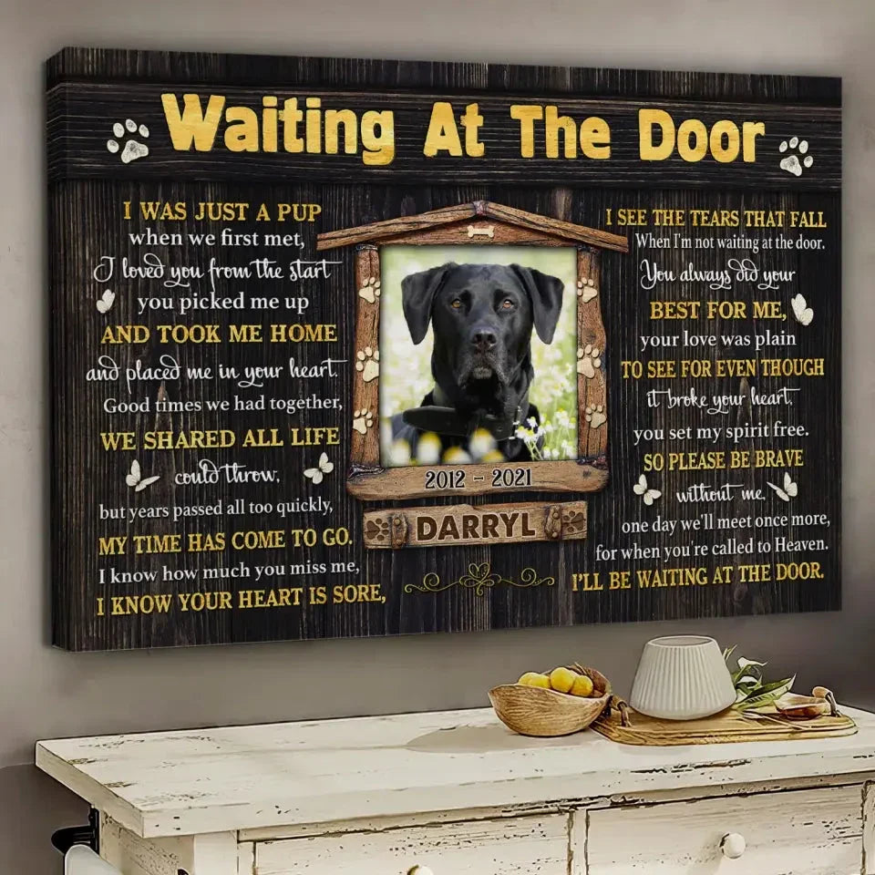“Waiting At The Door” – Personalized Dog Memorial Canvas With Photo - PersonalizedFury