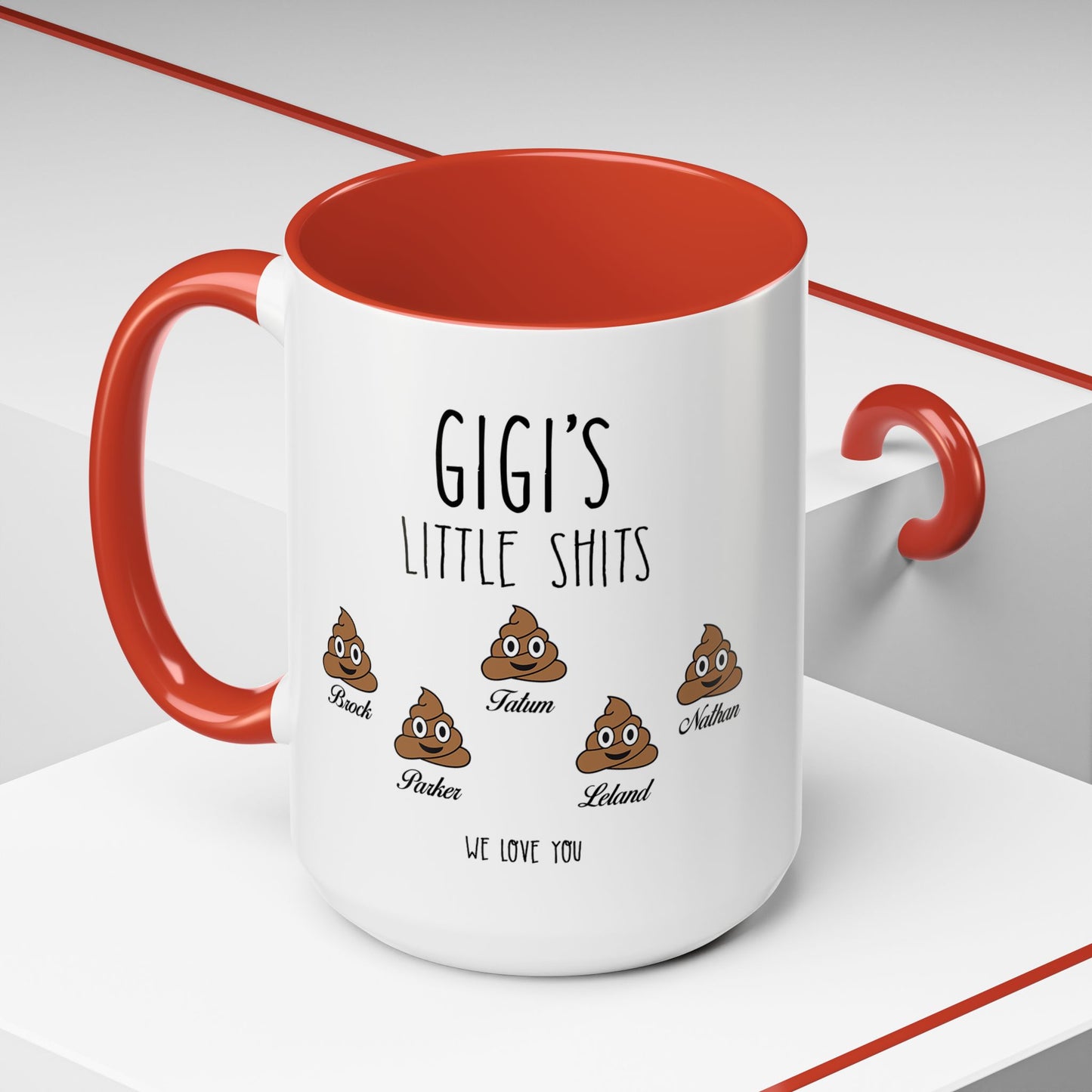 Personalized Gigi with Grandkids Names Accent Coffee Mug - Gift For Gigi - PersonalizedFury