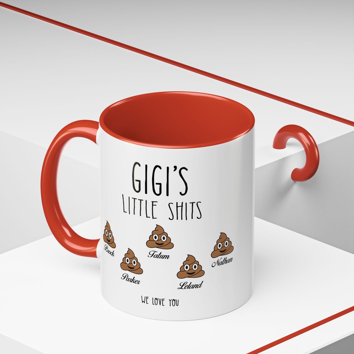 Personalized Gigi with Grandkids Names Accent Coffee Mug - Gift For Gigi - PersonalizedFury