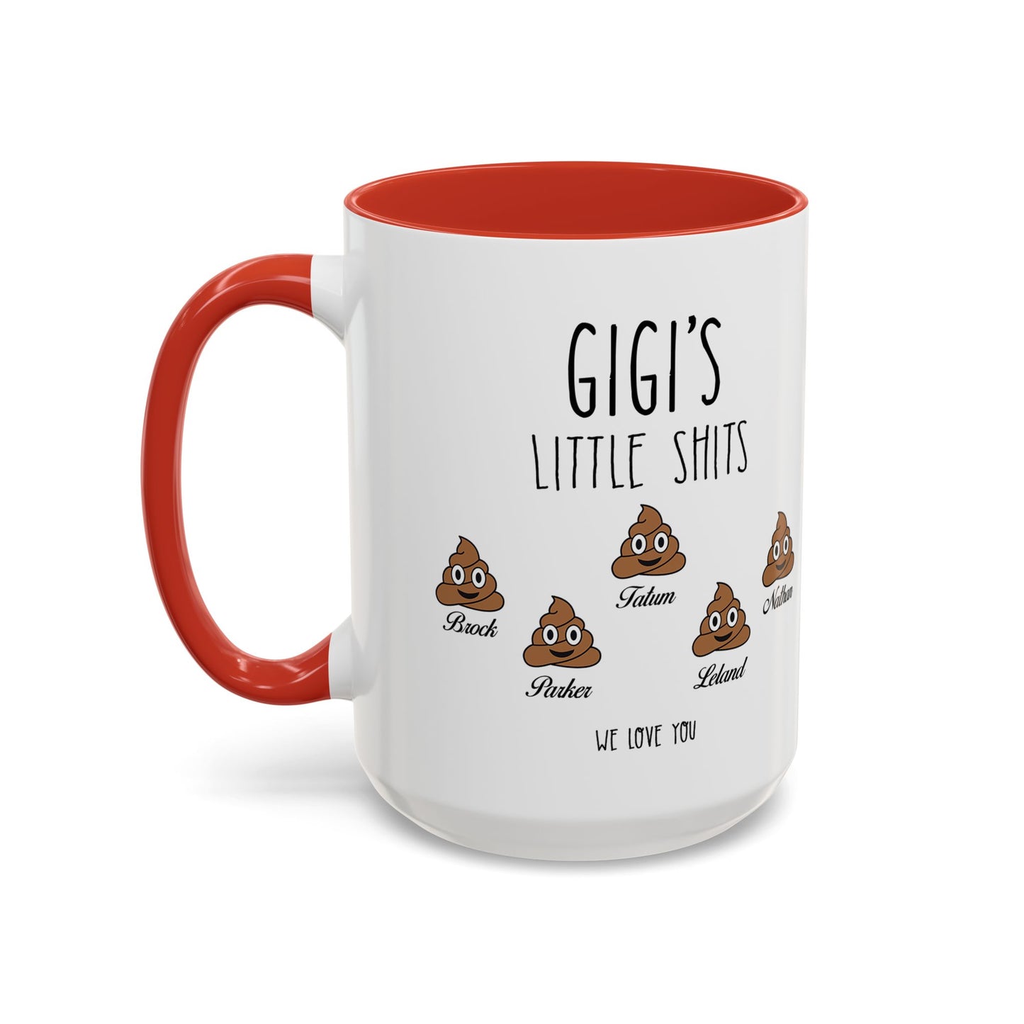 Personalized Gigi with Grandkids Names Accent Coffee Mug - Gift For Gigi - PersonalizedFury