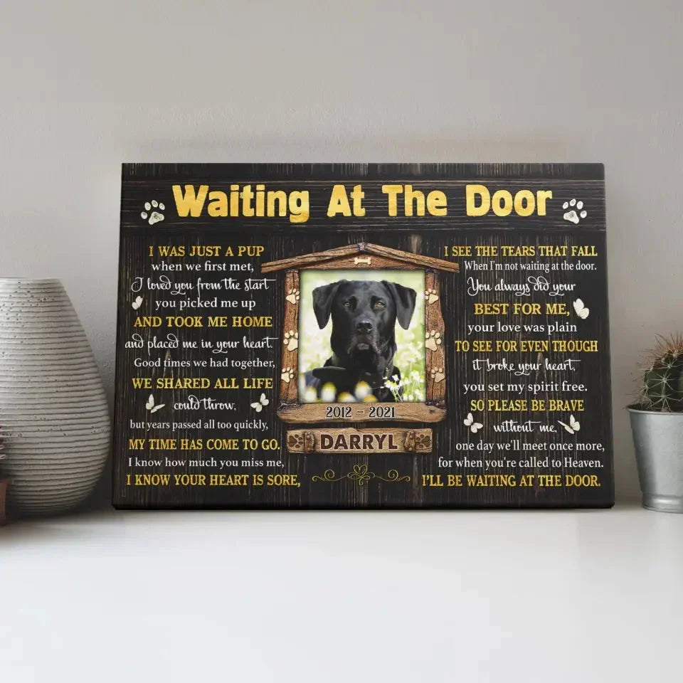 “Waiting At The Door” – Personalized Dog Memorial Canvas With Photo - PersonalizedFury